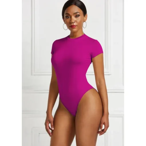 Short Sleeve Shaping Bodysuit, Tummy Control Slim Round Neck Body Shaper, Women's Underwear & Shapewear