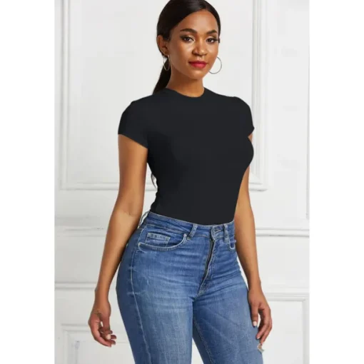 Short Sleeve Shaping Bodysuit, Tummy Control Slim Round Neck Body Shaper, Women's Underwear & Shapewear