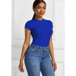 Short Sleeve Shaping Bodysuit, Tummy Control Slim Round Neck Body Shaper, Women's Underwear & Shapewear