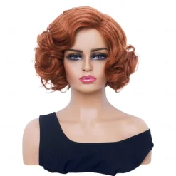 Short Wavy Wig for Women Curly Hair Natural Synthetic Wig Middle Part Full Wig Suitable for Cosplay Carnival Daily Use Halloween Wigs