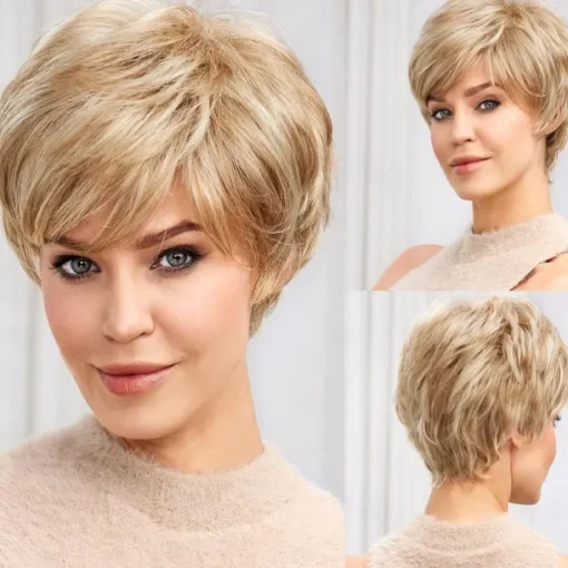 Short Wigs for Women Memory Fiber Simulated Human Hair Pixie Curly Wig With BangNatural Daily Use Hair