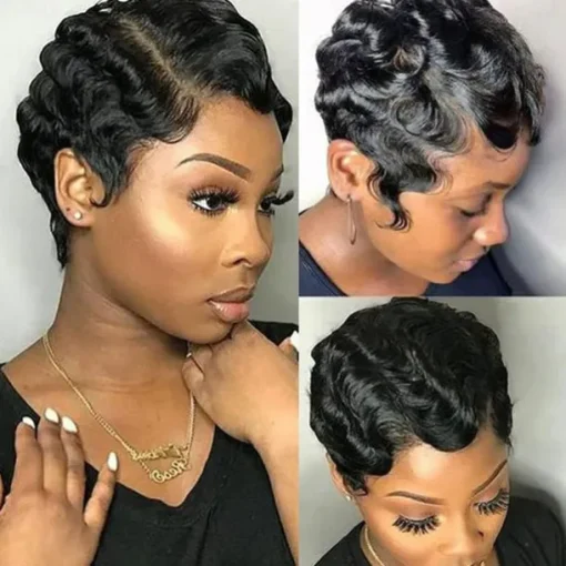 Short Wigs Human Hair Wigs For Women Pixie Cut Human Hair Finger Wave Wig Natural Color Glueless Human Hair Wig Machine Made