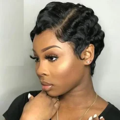 Short Wigs Human Hair Wigs For Women Pixie Cut Human Hair Finger Wave Wig Natural Color Glueless Human Hair Wig Machine Made