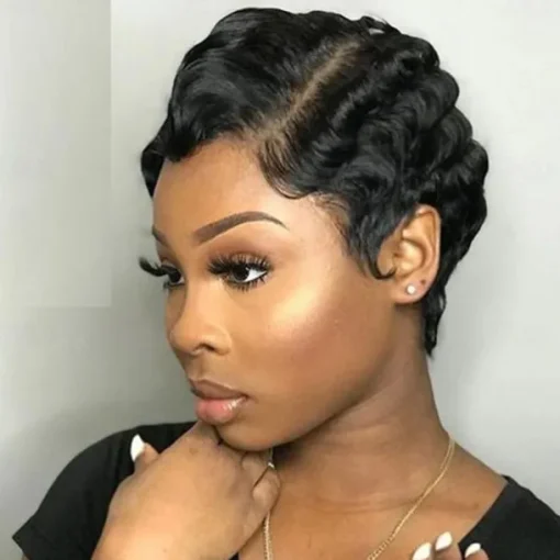 Short Wigs Human Hair Wigs For Women Pixie Cut Human Hair Finger Wave Wig Natural Color Glueless Human Hair Wig Machine Made