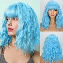 Short Wigs with Bangs Short Wigs for Women Synthetic Wavy Wig Shoulder Length Halloween Cosplay Party Wigs
