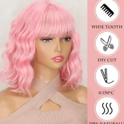 Short Wigs with Bangs Short Wigs for Women Synthetic Wavy Wig Shoulder Length Halloween Cosplay Party Wigs