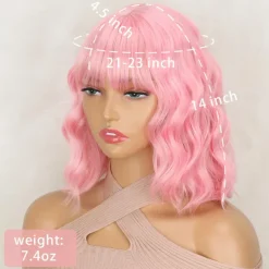 Short Wigs with Bangs Short Wigs for Women Synthetic Wavy Wig Shoulder Length Halloween Cosplay Party Wigs