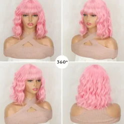 Short Wigs with Bangs Short Wigs for Women Synthetic Wavy Wig Shoulder Length Halloween Cosplay Party Wigs