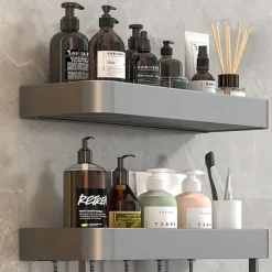 Shower Caddy Bathroom Shelves Wall Mounted Gun Grey Storage Organizer Rack Bathroom Kitchen Bathroom Hardware Pendant Bathroom Shelf Space Aluminum Shower Rack Corner Shelf Square Bath Shower Shelf