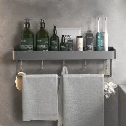 Shower Caddy Bathroom Shelves Wall Mounted Gun Grey Storage Organizer Rack Bathroom Kitchen Bathroom Hardware Pendant Bathroom Shelf Space Aluminum Shower Rack Corner Shelf Square Bath Shower Shelf