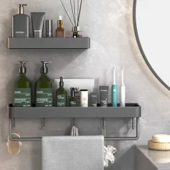 Shower Caddy Bathroom Shelves Wall Mounted Gun Grey Storage Organizer Rack Bathroom Kitchen Bathroom Hardware Pendant Bathroom Shelf Space Aluminum Shower Rack Corner Shelf Square Bath Shower Shelf