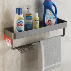 Shower Caddy Bathroom Shelves Wall Mounted Gun Grey Storage Organizer Rack Bathroom Kitchen Bathroom Hardware Pendant Bathroom Shelf Space Aluminum Shower Rack Corner Shelf Square Bath Shower Shelf