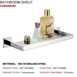 Shower Caddy Bathroom Shelf Adorable Creative Contemporary Modern Stainless Steel Tempered Glass Metal 1PC - Bathroom Wall Mounted