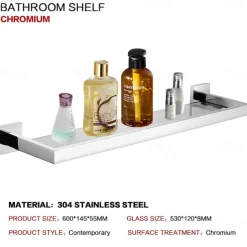 Shower Caddy Bathroom Shelf Adorable Creative Contemporary Modern Stainless Steel Tempered Glass Metal 1PC - Bathroom Wall Mounted