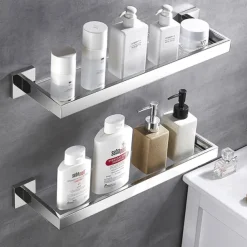 Shower Caddy Bathroom Shelf Adorable Creative Contemporary Modern Stainless Steel Tempered Glass Metal 1PC - Bathroom Wall Mounted