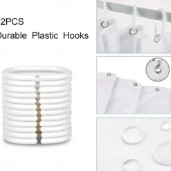 Shower Curtain with Hooks 180cm*180cm(70