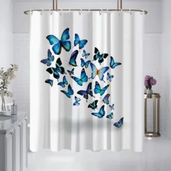 Shower Curtain with Hooks 180cm*180cm(70"*70") Polyester Washable Waterproof Pattern Bathroom Bathtub Decor Vintage Butterfly