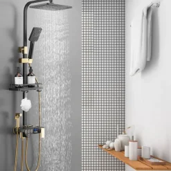 Shower Faucet / Shower System / Rainfall Shower Head System Set - Handshower Included LED Rainfall Shower Contemporary Electroplated / Painted Finishes Mount Outside Ceramic Valve Bath Shower Mixer