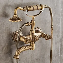 Shower Faucet Set - Handshower Included pullout Vintage Style / Country Antique Brass Mount Outside Ceramic Valve Bath Shower Mixer Taps