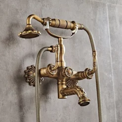 Shower Faucet Set - Handshower Included pullout Vintage Style / Country Antique Brass Mount Outside Ceramic Valve Bath Shower Mixer Taps