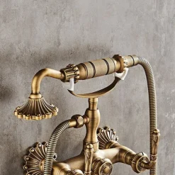 Shower Faucet Set - Handshower Included pullout Vintage Style / Country Antique Brass Mount Outside Ceramic Valve Bath Shower Mixer Taps