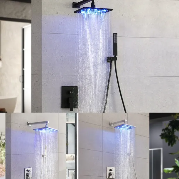 Shower Faucet Set - Handshower Included LED Fixed Mount Contemporary Electroplated Mount Inside Ceramic Valve Bath Shower Mixer Taps