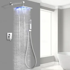 Shower Faucet Set - Handshower Included LED Fixed Mount Contemporary Electroplated Mount Inside Ceramic Valve Bath Shower Mixer Taps
