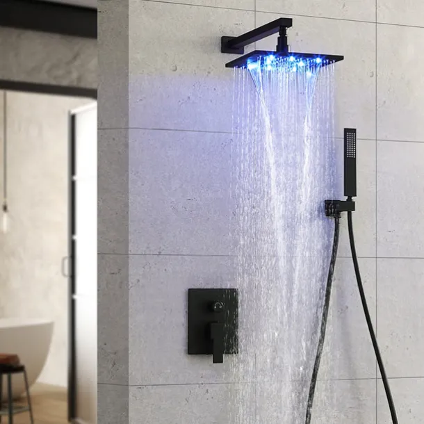 Shower Faucet Set - Handshower Included LED Fixed Mount Contemporary Electroplated Mount Inside Ceramic Valve Bath Shower Mixer Taps