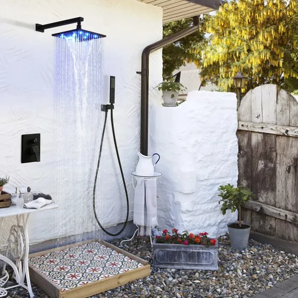 Shower Faucet Set - Handshower Included LED Fixed Mount Contemporary Electroplated Mount Inside Ceramic Valve Bath Shower Mixer Taps