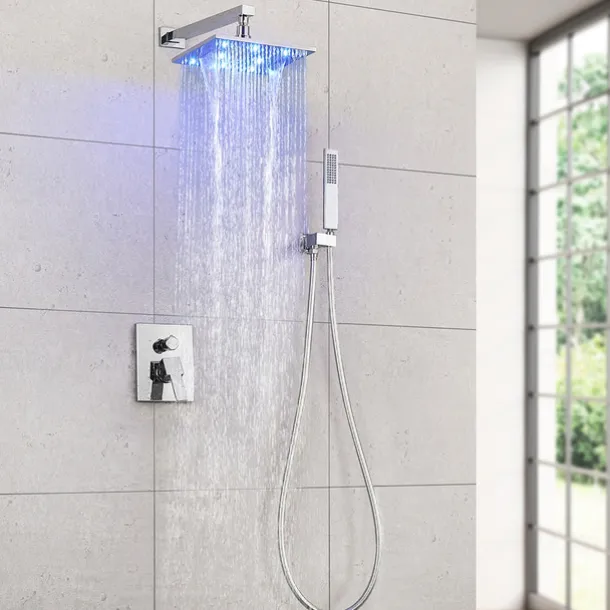 Shower Faucet Set - Handshower Included LED Fixed Mount Contemporary Electroplated Mount Inside Ceramic Valve Bath Shower Mixer Taps