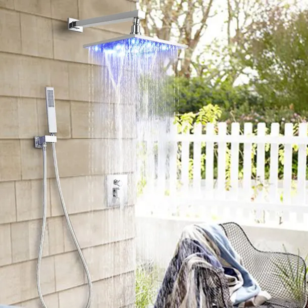 Shower Faucet Set - Handshower Included LED Fixed Mount Contemporary Electroplated Mount Inside Ceramic Valve Bath Shower Mixer Taps