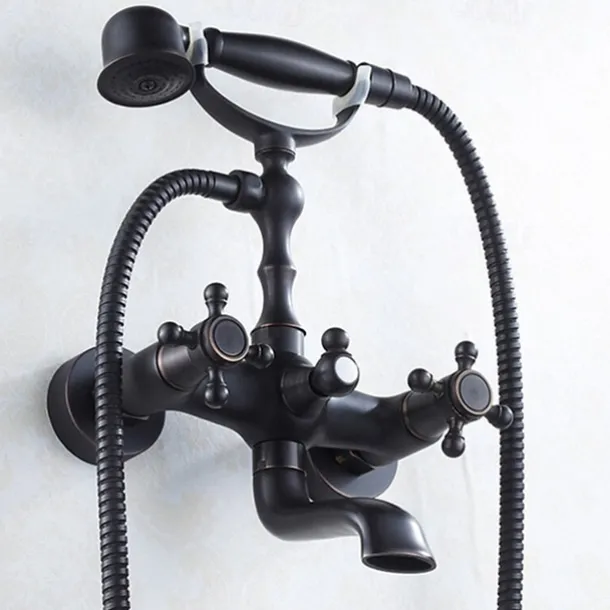 Shower Faucet Set - Rainfall Shower Vintage Style Electroplated Mount Outside Ceramic Valve Bath Shower Mixer Taps