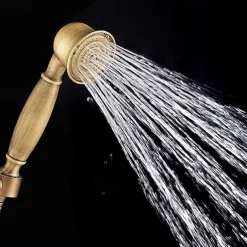 Shower Faucet Set Brass with Bathtub Spout Shower System, 2 Knob Handle Telephone Style Heldhand Showerhand 1.5m Hose Wall Mounted Tap