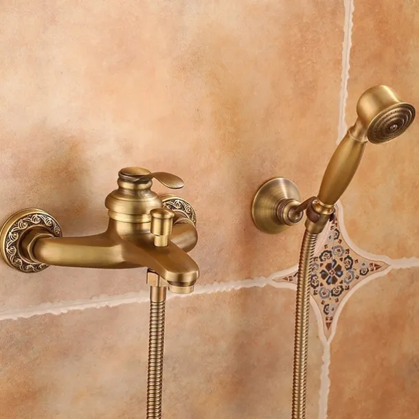 Shower Faucet Set Handshower Included Vintage Style/Country Brass Mount Outside Ceramic Valve Bath Shower Mixer Taps/Single Handle/Yes/Single Handle Three Holes