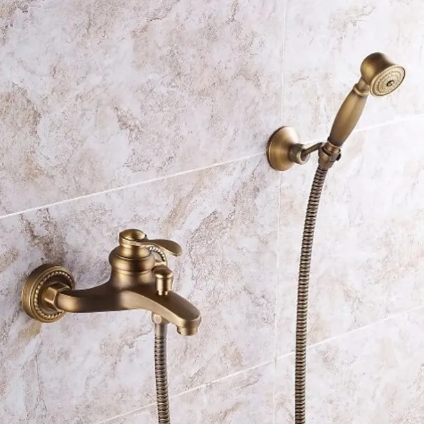 Shower Faucet Set Handshower Included Vintage Style/Country Brass Mount Outside Ceramic Valve Bath Shower Mixer Taps/Single Handle/Yes/Single Handle Three Holes
