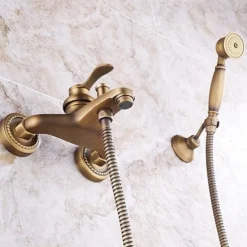 Shower Faucet Set Handshower Included Vintage Style/Country Brass Mount Outside Ceramic Valve Bath Shower Mixer Taps/Single Handle/Yes/Single Handle Three Holes