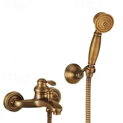 Shower Faucet Set Handshower Included Vintage Style/Country Brass Mount Outside Ceramic Valve Bath Shower Mixer Taps/Single Handle/Yes/Single Handle Three Holes