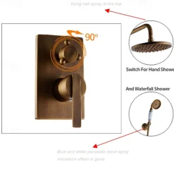 Shower Faucet Set Wall Mounted Vintage Brass, Rainfall Overhead Combo Set Bathroom Mixer Ceramic Shower Hendheld Sprayer High Pressure Black Antique