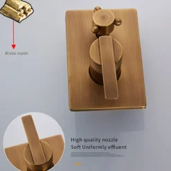 Shower Faucet Set Wall Mounted Vintage Brass, Rainfall Overhead Combo Set Bathroom Mixer Ceramic Shower Hendheld Sprayer High Pressure Black Antique