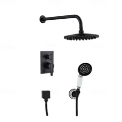 Shower Faucet Set Wall Mounted Vintage Brass, Rainfall Overhead Combo Set Bathroom Mixer Ceramic Shower Hendheld Sprayer High Pressure Black Antique