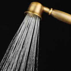 Shower Faucet Set,Mount Outside Antique Brass/Brass/Yellow Dual-Head Pullout Vintage Style, Brass Shower Faucet with Rain Shower/Handshower/Bodysprays/Drain with Hot and Cold Water