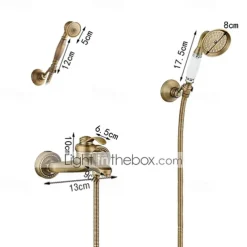 Shower Faucet Set,Mount Outside Antique Brass/Brass/Yellow Dual-Head Pullout Vintage Style, Brass Shower Faucet with Rain Shower/Handshower/Bodysprays/Drain with Hot and Cold Water