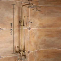 Shower Faucet,Antique Brass Shower System Set,Mount Outside Waterfall Pullout Included Multi Spray and Rainfall Shower Bath Shower Mixer Taps with Cold and Hot Switch