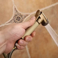 Shower Faucet,Antique Brass Shower System Set,Mount Outside Waterfall Pullout Included Multi Spray and Rainfall Shower Bath Shower Mixer Taps with Cold and Hot Switch