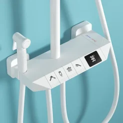 Shower Faucet,Rainfall Shower Set Piano Digital Intelligent Brass Bathroom Faucets Hot Cold Waterfall Tap Rainfall Gray/White/Black Shower System