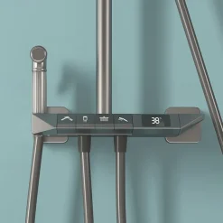 Shower Faucet,Rainfall Shower Set Piano Digital Intelligent Brass Bathroom Faucets Hot Cold Waterfall Tap Rainfall Gray/White/Black Shower System