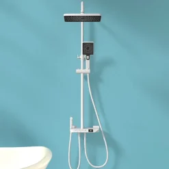 Shower Faucet,Rainfall Shower Set Piano Digital Intelligent Brass Bathroom Faucets Hot Cold Waterfall Tap Rainfall Gray/White/Black Shower System