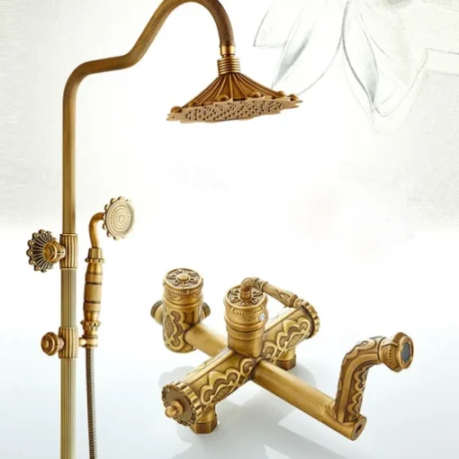 Shower Faucet,Rainfall Shower System Body Jet Massage Set - Handshower Included pullout Rainfall Shower Antique Vintage Style Antique Brass Mount Inside Brass Valve Bath Shower Mixer Taps