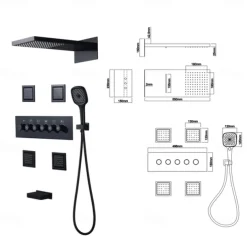 Shower Faucet,Rainfall Shower System 5-Function Thermostatic Mixer valve Body Jet Massage Set Rainfall Shower Multi Spray Shower Waterfall Contemporary Painted Finishes Mount Inside Brass Valve