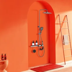 Shower Faucet,Shower System Rainfall Shower Head System Set Handshower Included Multi Spray Shower Contemporary Painted Finishes Mount Outside Ceramic Valve Bath Shower Mixer Taps
